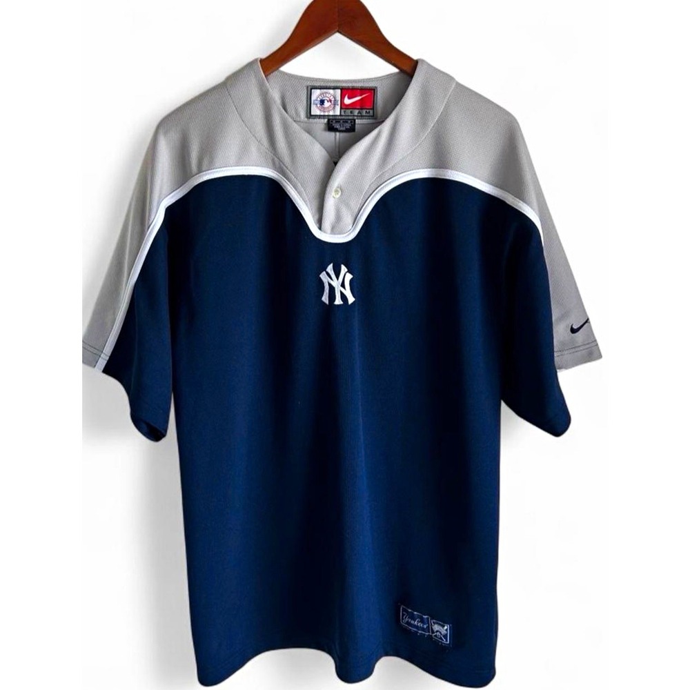 Vintage Nike Team New York Yankees MLB Pullover Jersey Navy Gray Mens M Y2K